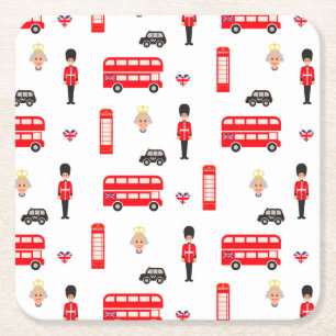 England Symbols Pattern Square Paper Coaster