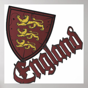 England Three Lions Wooden Shield Poster