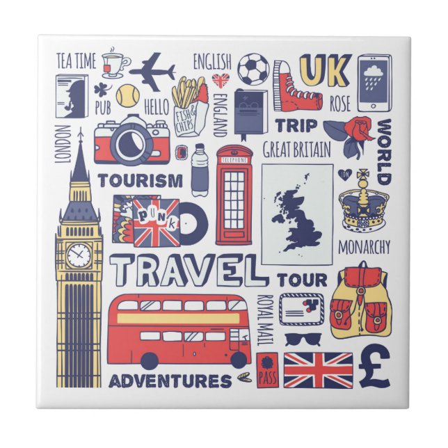 England Travel Doodles Ceramic Tile (Front)
