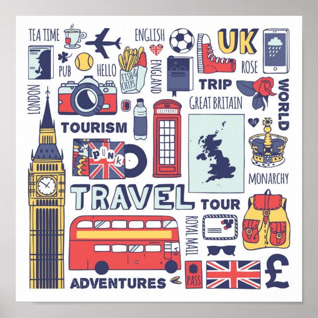England Travel Doodles Poster (Front)