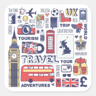 England Travel Doodles Square Sticker