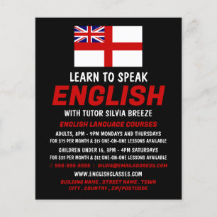 England UK Flag, English Language Course Advert Flyer