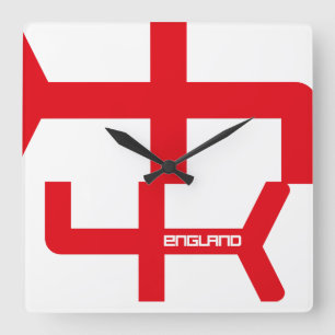 ENGLAND VER UK FLAG TEXT BY MASANSER PIXELAT SQUARE WALL CLOCK