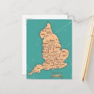England Vintage Counties Map Announcement Postcard