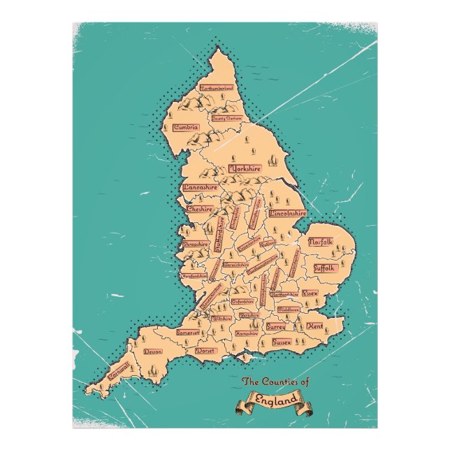England Vintage Counties Map Photo Print (Front)