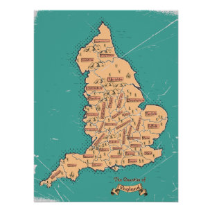England Vintage Counties Map Poster