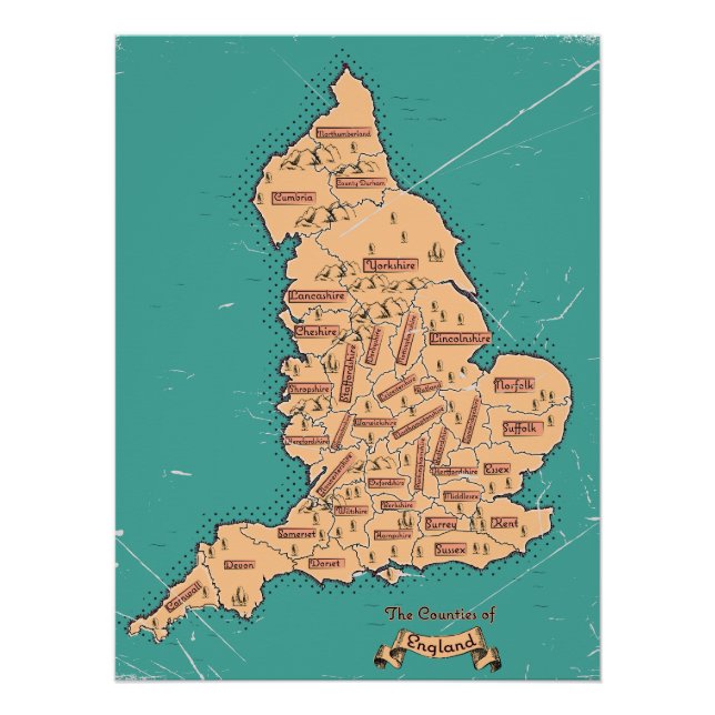 England Vintage Counties Map Poster (Front)