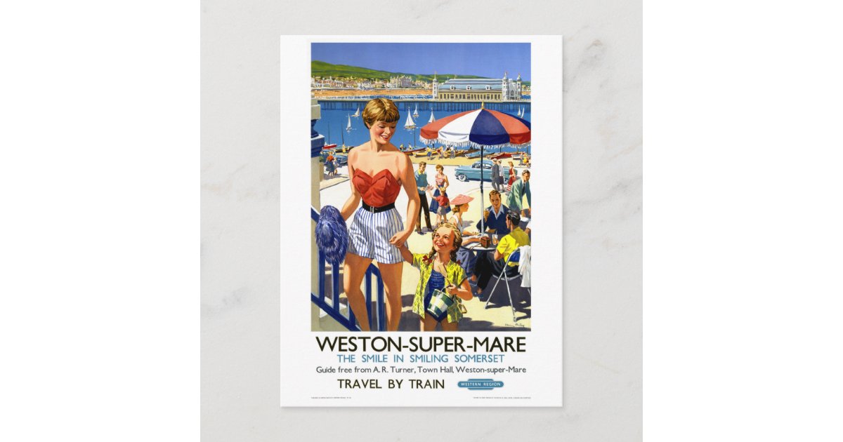 England Weston Super Mare Vintage Travel Poster Postcard Zazzle