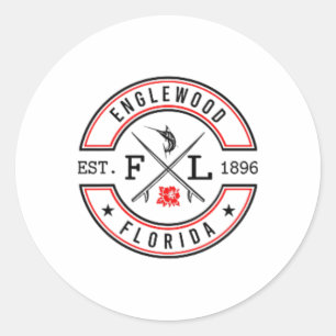 Englewood Florida Fl Retro Surfer Beach Front And Classic Round Sticker