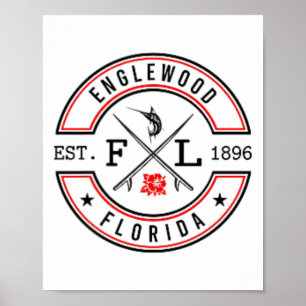 Englewood Florida Fl Retro Surfer Beach Front And Poster