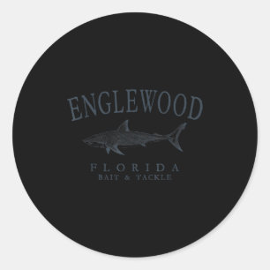 Englewood florida shark retro slate art fishing classic round sticker