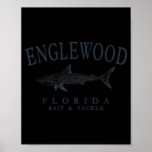 Englewood florida shark retro slate art fishing  poster