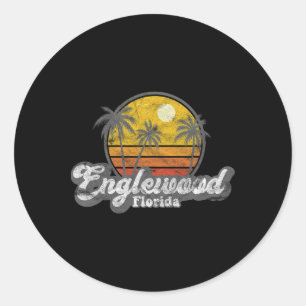 Englewood Florida Vintage 70's Fishing Shark Palm Classic Round Sticker
