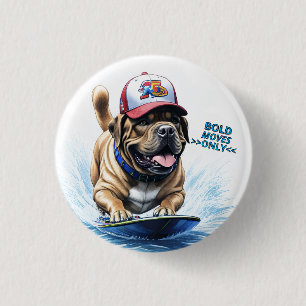 Englische Dogge Mastiff auf Surfbrett 3 Cm Round Badge