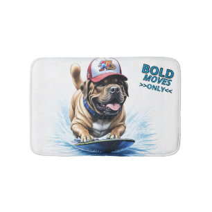 Englische Dogge Mastiff auf Surfbrett Bath Mat