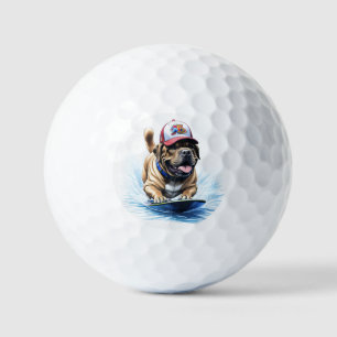 Englische Dogge Mastiff auf Surfbrett Golf Balls