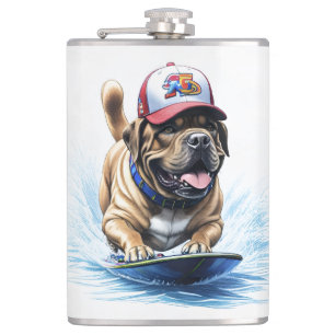 Englische Dogge Mastiff auf Surfbrett Hip Flask