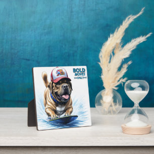 Englische Dogge Mastiff auf Surfbrett Plaque