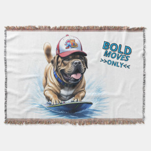 Englische Dogge Mastiff auf Surfbrett Throw Blanket