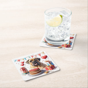 Englische Dogge Mastiff Birthday Square Paper Coaster