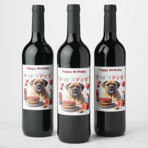 Englische Dogge Mastiff Birthday  Wine Label