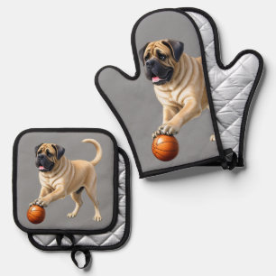 Englische Dogge Mastiff mit Ball Oven Mitt & Pot Holder Set