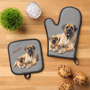 Englische Dogge Mastiff mit Kind Oven Mitt & Pot Holder Set
