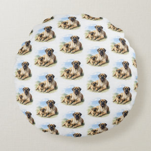 Englische Dogge Mastiff mit Kind Round Cushion