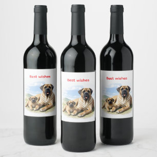Englische Dogge Mastiff mit Kind Wine Label