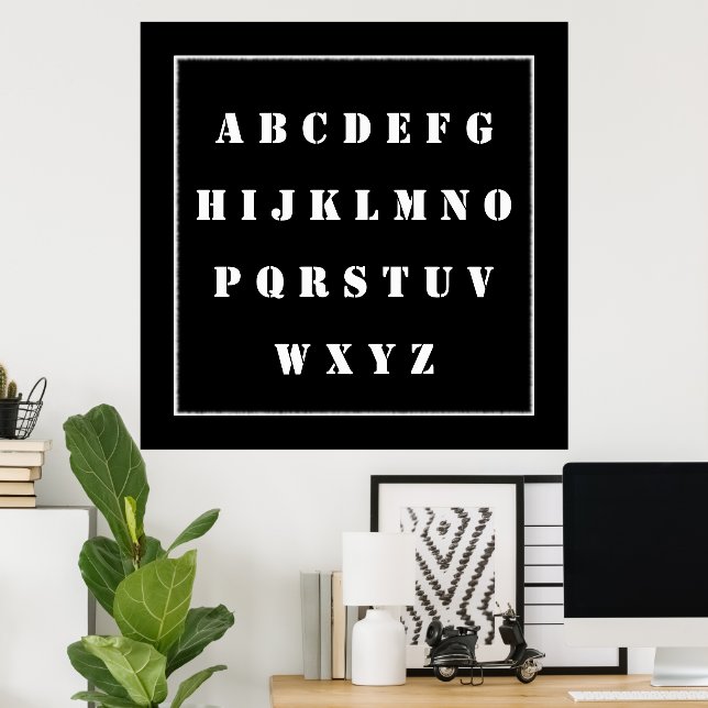 English Alphabet Chart White on Blackboard, School (Home Office)