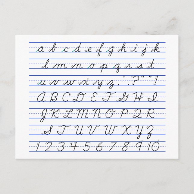 English Alphabet Diagram in Cursive Handwriting Postcard (Front)