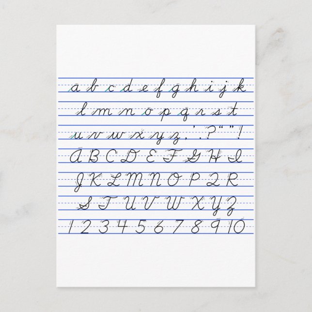 English Alphabet Diagram in Cursive Handwriting Postcard (Front)
