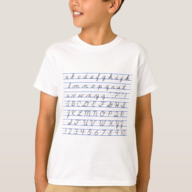 English Alphabet Diagram in Cursive Handwriting T-Shirt (Front)