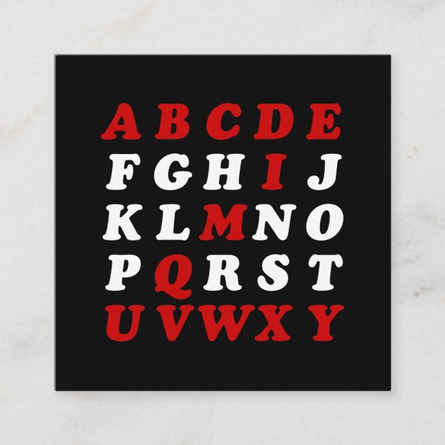 English Alphabet Square Business Card (Front)