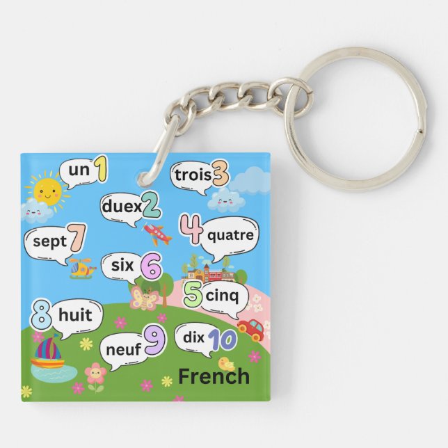English and French Count 1 To 10 Key Ring (Back)