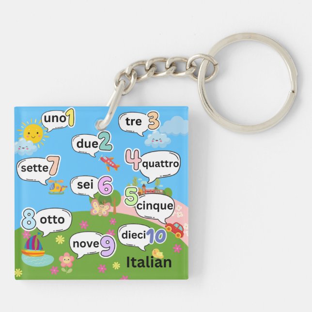 English and Italian Count 1 To 10 Key Ring (Back)