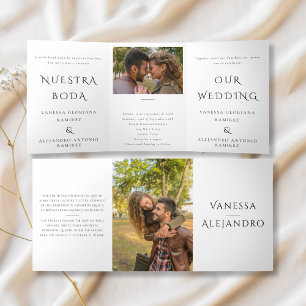 English and Spanish Nuestra Boda Bilingual Wedding Tri-Fold Invitation
