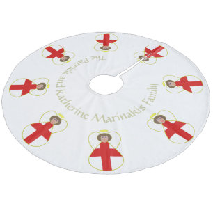 English Angel Flag Brown Hair Personalised Text Fleece Tree Skirt