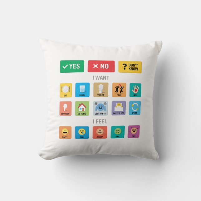 English Autism AAC PECS Pointing Communication 02 Cushion (Front)