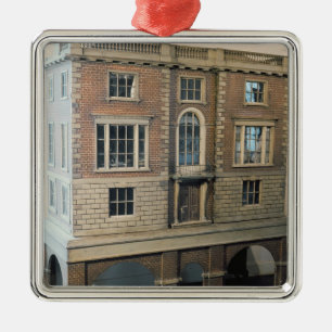 English balustraded doll's house with balcony metal tree decoration