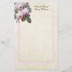 English Bourbon Roses Bouquet Custom Personalised Stationery