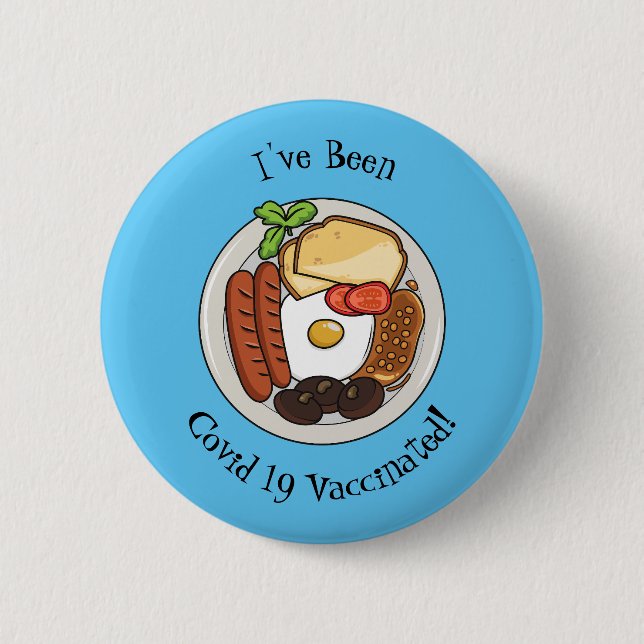 English breakfast cartoon illustration 6 cm round badge (Front)