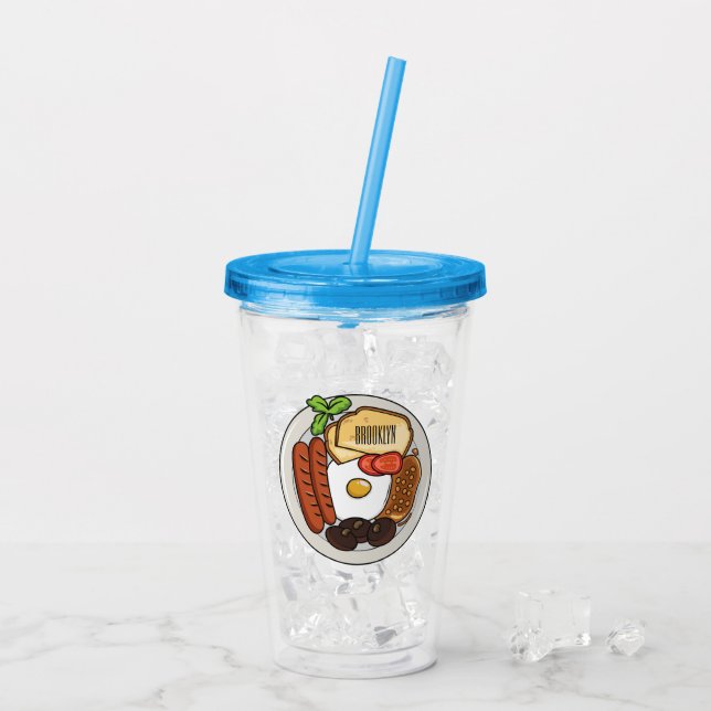 English breakfast cartoon illustration acrylic tumbler (Back Ice)