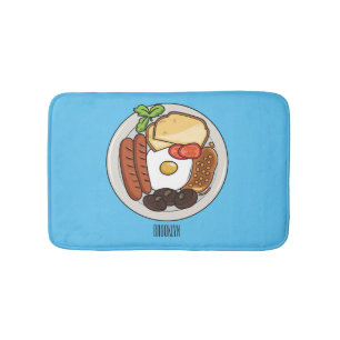 English breakfast cartoon illustration bath mat