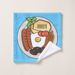 English breakfast cartoon illustration bath towel set