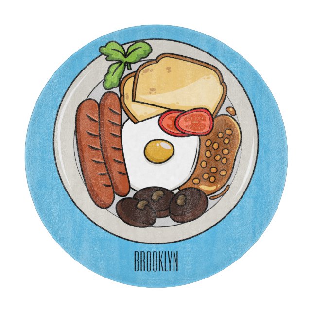 English breakfast cartoon illustration cutting board (Front)