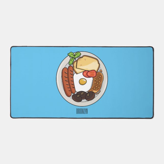 English breakfast cartoon illustration desk mat (Front)