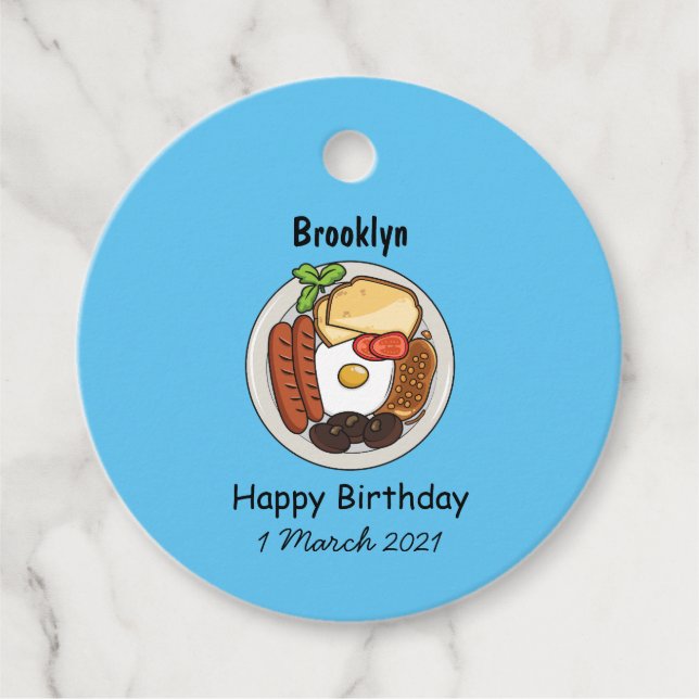 English breakfast cartoon illustration favour tags (Front)