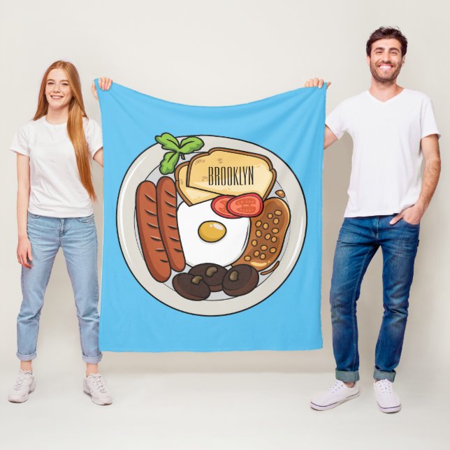 English breakfast cartoon illustration fleece blanket (In Situ)