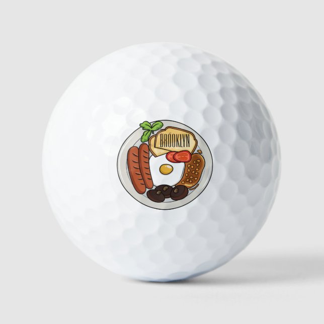 English breakfast cartoon illustration golf balls (Front)